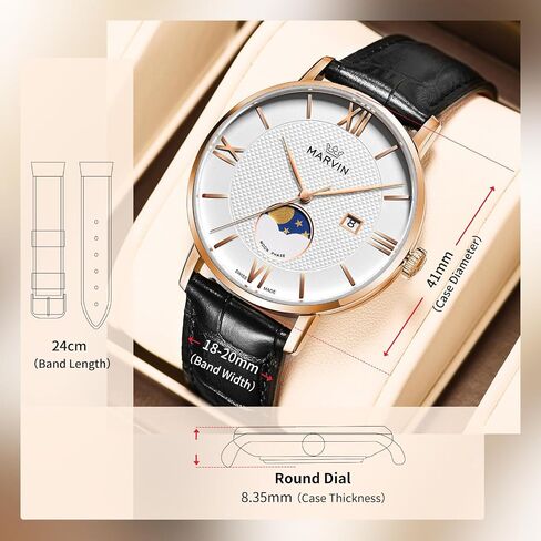 marvin Luxury Watches for Men Swiss Mens Watch Casual Men's Wrist Watches with Silicone and Leather Strap,Stainless Steel Case,Quartz Movement,50M Waterproof in Saudi Arabia