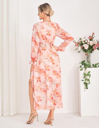 GRACE KARIN Women Maxi Floral Dress Fall 2025 Elegant Long Sleeve Chiffon Flowy Ruffle Party Club Wedding Guest Dresses in Saudi Arabia