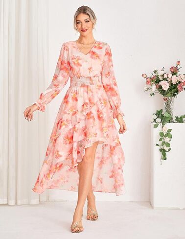 GRACE KARIN Women Maxi Floral Dress Fall 2025 Elegant Long Sleeve Chiffon Flowy Ruffle Party Club Wedding Guest Dresses in Saudi Arabia