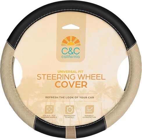 BDK C & C California Care Care Cover Cover Beige Diamond Coft ، غطاء عجلة القيادة غير المنزلق للنساء للنساء ، ناعم مريح ناعم سهل التثبيت (يناسب 14.5 "-15.5 بوصة) in Kuwait