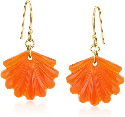 Ross-Simons Carved Carnelian Seashell Drop Earrings in 18kt Gold Over Sterling in Saudi Arabia