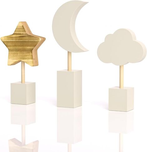 3Pcs Wooden Nursery Decor,Nursery Shelf Decor Cloud Moon and Stars Space Decor Boho Nursery Baby Room Decor Bohemian Baby Decor for Girl Boy Kids in Kuwait