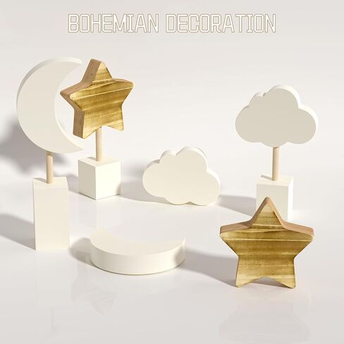 3Pcs Wooden Nursery Decor,Nursery Shelf Decor Cloud Moon and Stars Space Decor Boho Nursery Baby Room Decor Bohemian Baby Decor for Girl Boy Kids in Kuwait