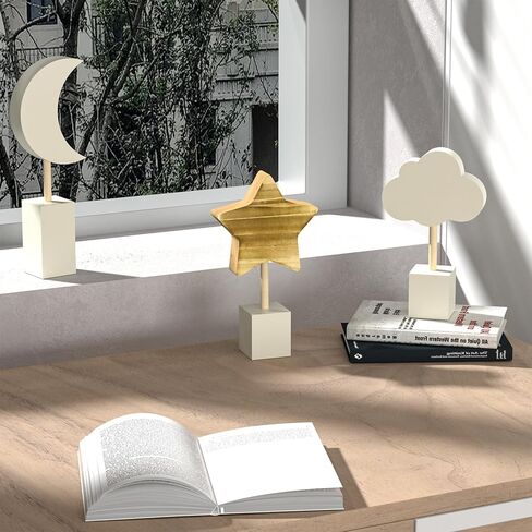 3Pcs Wooden Nursery Decor,Nursery Shelf Decor Cloud Moon and Stars Space Decor Boho Nursery Baby Room Decor Bohemian Baby Decor for Girl Boy Kids in Kuwait