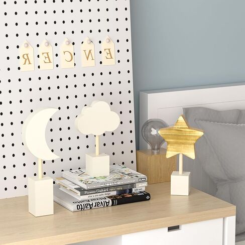 3Pcs Wooden Nursery Decor,Nursery Shelf Decor Cloud Moon and Stars Space Decor Boho Nursery Baby Room Decor Bohemian Baby Decor for Girl Boy Kids in Kuwait