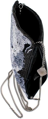 Mary Frances Snow Leopard Beaded Crossbody Cell Phone Bag Animal Pattern Evening Clutch Purse, Grey/Black in Saudi Arabia