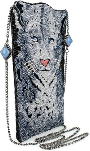 Mary Frances Snow Leopard Beaded Crossbody Cell Phone Bag Animal Pattern Evening Clutch Purse, Grey/Black in Saudi Arabia