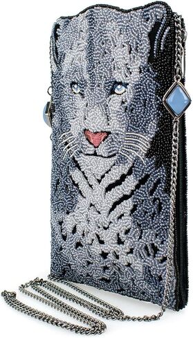 Mary Frances Snow Leopard Beaded Crossbody Cell Phone Bag Animal Pattern Evening Clutch Purse, Grey/Black in Saudi Arabia