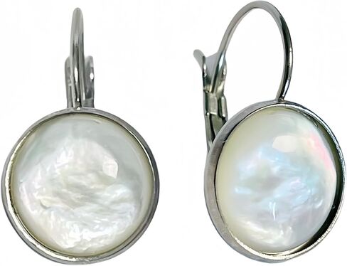 12MM Natural Mother of Pearl Earrings, Classy Leverback Design, Genuine White Seashell, Birthstone Healing Gemstones, Jewelry Gift for Women Girls (Gold) in Kuwait