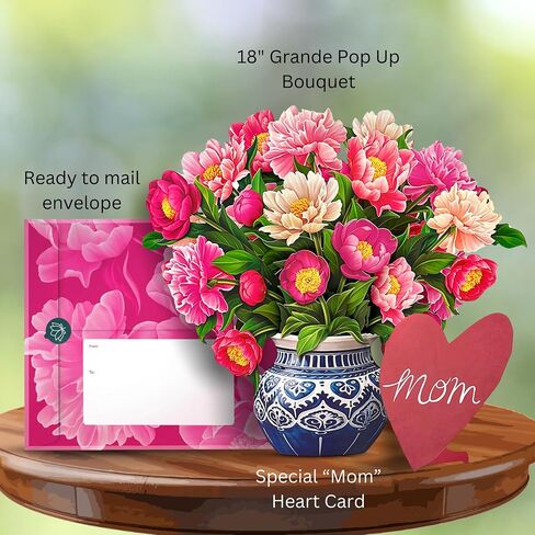 البطاقات المنبثقة الورقية المنبثقة ، أرجواني Grande Garden ، 18 بوصة الحجم إلى الأبد باقة بوكيه 3D المنبثقة ، بطاقات عيد ميلاد ، شكرًا لك ، بطاقة Notecard & Envelop in Kuwait