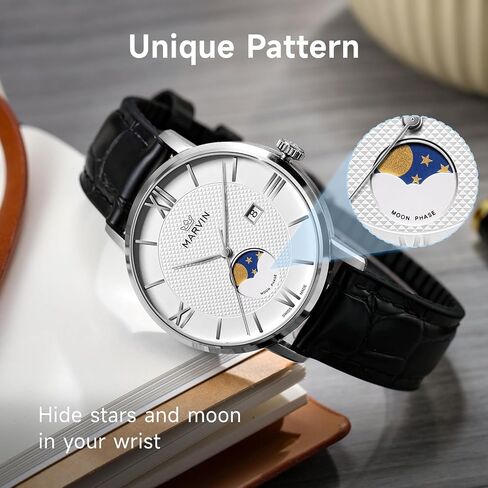 Marvin Luxury Watches for Men Swiss Mens يشاهدون ساعات معصم الرجال غير الرسميين مع حزام من السيليكون وحزام جلدي ، وحالة من الفولاذ المقاوم للصدأ ، وحركة الكوارتز ، و 50 متر مقاوم للماء in Kuwait