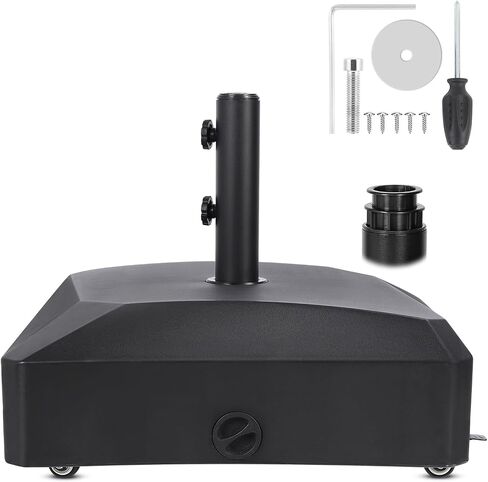 55 lb Capacity Umbrella Base Stand,Fillable Round Sunburst Plastic Patio Umbrella Base, Pole Holder for Outdoor,Lawn,Garden,Yard,Deck,Adjustment Knob(Black). in Saudi Arabia