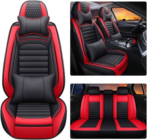 Leather Car Seat Covers for Kia Seltos 2025,Car Seat Covers Full Set,Seat Covers with Safety,Waterproof Seat Cover Compatible Airbag(5pcs Black&Red Luxury) in Saudi Arabia