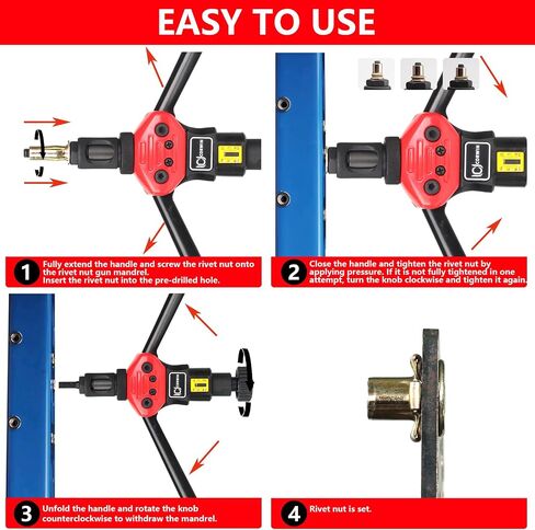 CORWIN Stroke Set Rivet Nut Gun 1003 16 بوصة، مع مغزل مواصفات متري وSAE 15، و200 قطعة من صواميل البرشام مخزنة في حقيبة حمل بلاستيكية مصبوبة بالنفخ in Kuwait