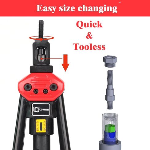 CORWIN Stroke Set Rivet Nut Gun 1003 16 بوصة، مع مغزل مواصفات متري وSAE 15، و200 قطعة من صواميل البرشام مخزنة في حقيبة حمل بلاستيكية مصبوبة بالنفخ in Kuwait