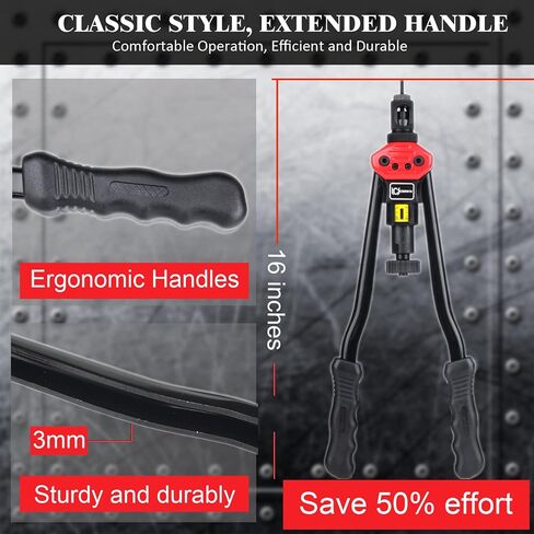 CORWIN Stroke Set Rivet Nut Gun 1003 16 بوصة، مع مغزل مواصفات متري وSAE 15، و200 قطعة من صواميل البرشام مخزنة في حقيبة حمل بلاستيكية مصبوبة بالنفخ in Kuwait