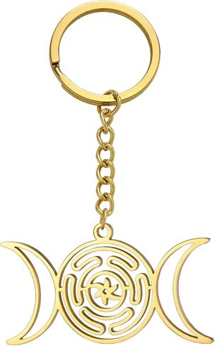 Teamer Triple Moon Goddess Keychain Stainless Steel Amulet Wicca Hekate Wheel -keychain pagan المجوهرات للنساء الرجال in Kuwait