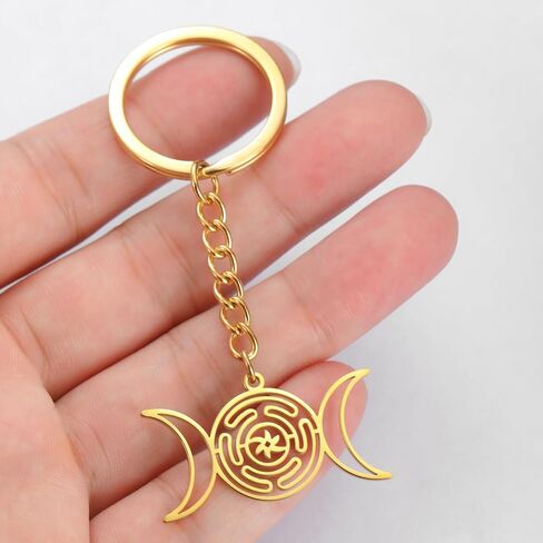 Teamer Triple Moon Goddess Keychain Stainless Steel Amulet Wicca Hekate Wheel -keychain pagan المجوهرات للنساء الرجال in Kuwait