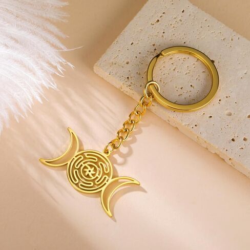Teamer Triple Moon Goddess Keychain Stainless Steel Amulet Wicca Hekate Wheel -keychain pagan المجوهرات للنساء الرجال in Kuwait
