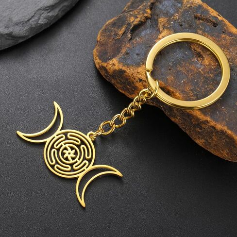 Teamer Triple Moon Goddess Keychain Stainless Steel Amulet Wicca Hekate Wheel -keychain pagan المجوهرات للنساء الرجال in Kuwait