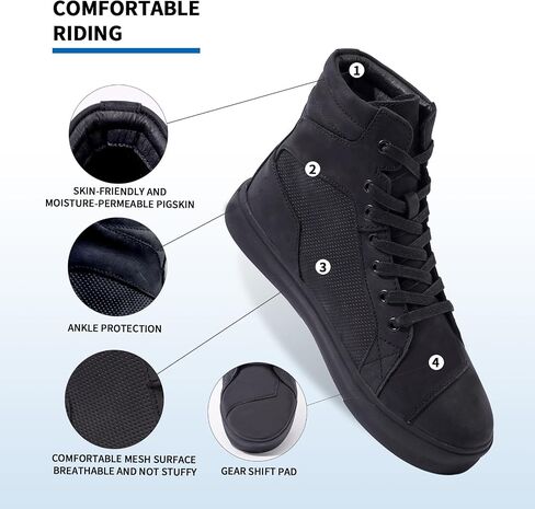 Motorcycle Shoes for Men, Anti-Slip Breathable Cowhide Street Casual Motorcycle Riding Boots with Ankle Support, Shift Pads in Saudi Arabia