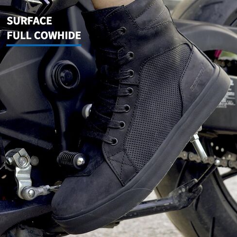 Motorcycle Shoes for Men, Anti-Slip Breathable Cowhide Street Casual Motorcycle Riding Boots with Ankle Support, Shift Pads in Saudi Arabia