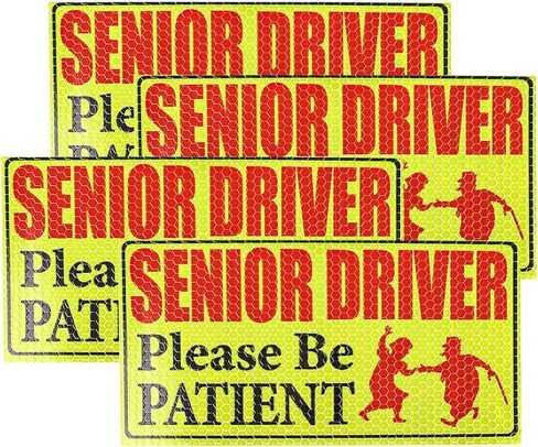 Hovom 2PCS Senior Driver Magnet for Car, Reflective Elderly Driver Car Magnet Warning Safety Sign, Please Be Patient Magnetic Sticker for Seniors, Old People Gag Gifts for Grandma Grandpa (2PCS) in Saudi Arabia