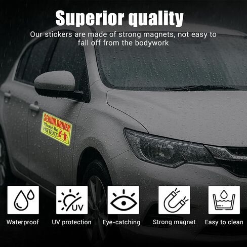 Hovom 2PCS Senior Driver Magnet for Car, Reflective Elderly Driver Car Magnet Warning Safety Sign, Please Be Patient Magnetic Sticker for Seniors, Old People Gag Gifts for Grandma Grandpa (2PCS) in Saudi Arabia