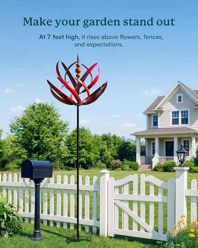 82 بوصة مغازل للرياح في الهواء الطلق - منحوتات الرياح المعدنية الكبيرة والغزل مع حصة ، طواحين طواحين التخليص الكبيرة للساحة والحديقة ، تالين فناء ديكور بورغوندي الأحمر in Kuwait