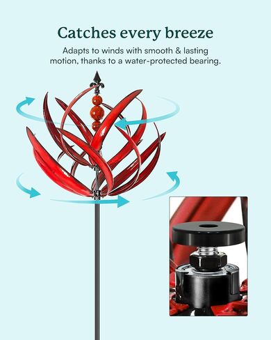 82 بوصة مغازل للرياح في الهواء الطلق - منحوتات الرياح المعدنية الكبيرة والغزل مع حصة ، طواحين طواحين التخليص الكبيرة للساحة والحديقة ، تالين فناء ديكور بورغوندي الأحمر in Kuwait