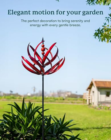 82 بوصة مغازل للرياح في الهواء الطلق - منحوتات الرياح المعدنية الكبيرة والغزل مع حصة ، طواحين طواحين التخليص الكبيرة للساحة والحديقة ، تالين فناء ديكور بورغوندي الأحمر in Kuwait