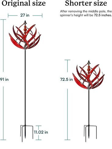 82 بوصة مغازل للرياح في الهواء الطلق - منحوتات الرياح المعدنية الكبيرة والغزل مع حصة ، طواحين طواحين التخليص الكبيرة للساحة والحديقة ، تالين فناء ديكور بورغوندي الأحمر in Kuwait