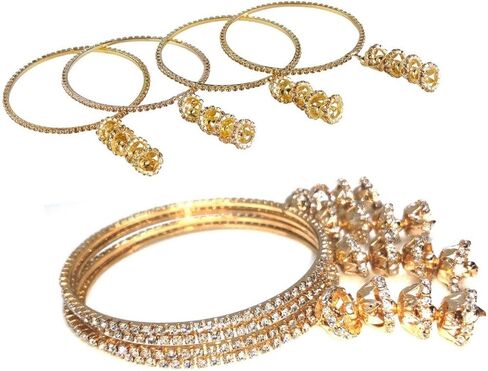 Efulgenz Bangle Sets for Women Indian Bangles with Hanging Jhumka Indian Bollywood Traditional Rhinestone Crystal Wedding Jhumka Tassel Bracelet Bangle Set Jewelry in Saudi Arabia