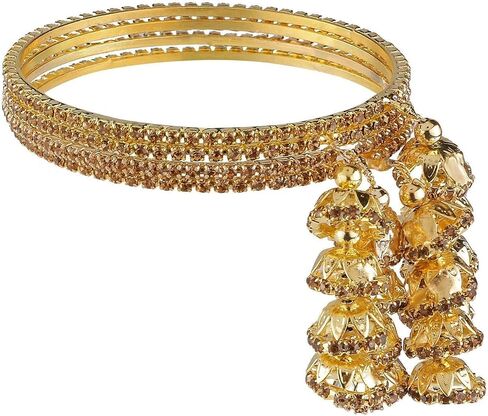 Efulgenz Bangle Sets for Women Indian Bangles with Hanging Jhumka Indian Bollywood Traditional Rhinestone Crystal Wedding Jhumka Tassel Bracelet Bangle Set Jewelry in Saudi Arabia
