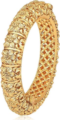 Aheli Gold Plated Single Piece Openable Floral Kada Bangle Traditional Jewellery Gift for Women Size - 2.8 Inch in Saudi Arabia