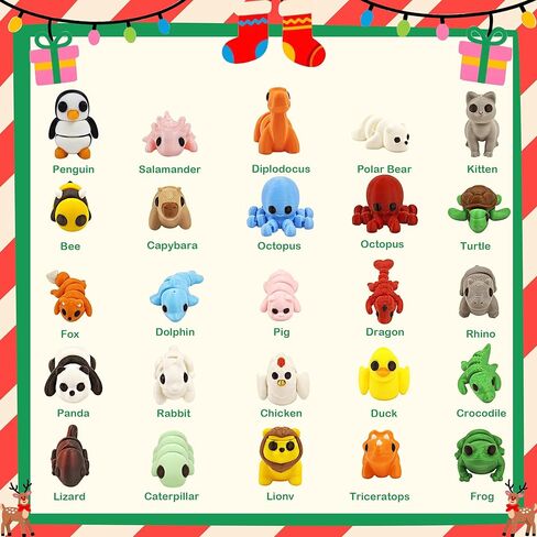 25 pcs Mini 3D Printed Animal Figurines Set, Articulated, Flexible, and Exquisitely Cute Party Favors, Birthday Goodie Bag Fillers, for Play and Display, Gift for her him, for Boys and Gilrs in Kuwait