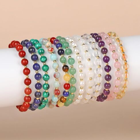 Shell Pearl - 14K Gold Plated Beads Gemstone Stretch Elastic Dainty Handmade Beaded Bracelets for Women Gifts 4mm in Kuwait