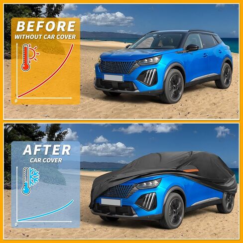 All-Weather Waterproof Car Cover - UV-Resistant Outdoor Full Exterior Protection for Peugeot 2008 190T-PU Black with Right Side Zipper in Saudi Arabia