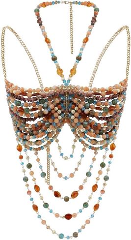Handmade Beads Body Chain, Mermaid Top Rave Outfit Body Jewelry, Mermaid Costume, Beaded Bra Bralette Bead Waist Body Jewelry for Women for Boho Festival Clubbing (green) in Kuwait