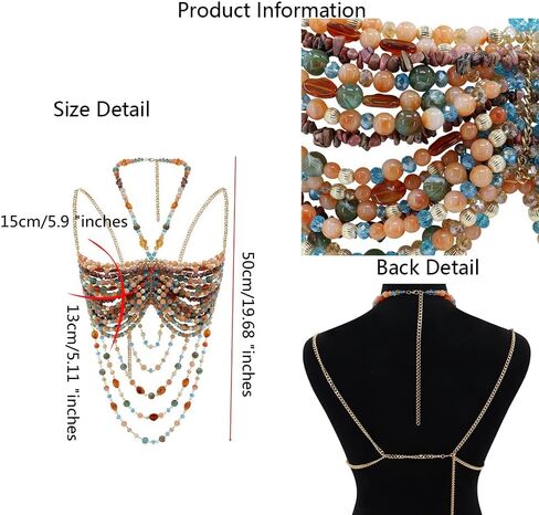 Handmade Beads Body Chain, Mermaid Top Rave Outfit Body Jewelry, Mermaid Costume, Beaded Bra Bralette Bead Waist Body Jewelry for Women for Boho Festival Clubbing (green) in Kuwait