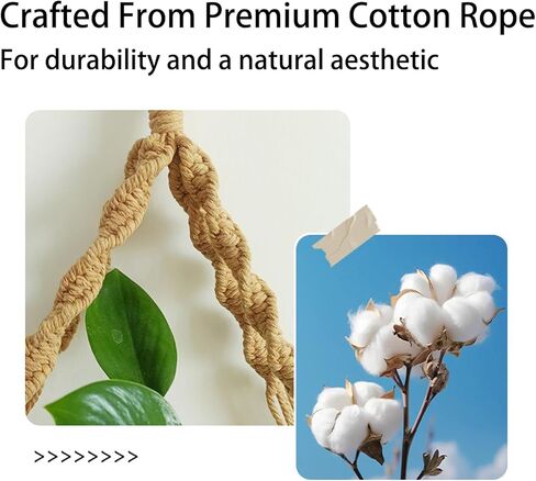 Macrame Floating Shelves for Boho Wall Decor - No Drilling Wooden Wall Shelves with Adhesive Hooks & 1-Tier Design - Decorative Storage Shelf for Bedroom, Living Room, Easy to Install (1 Tier) in Kuwait