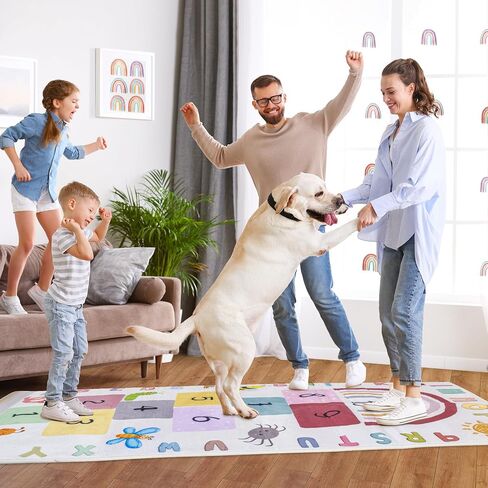 Kids Hopscotch Rug - Indoor, Game Mat with Numbers & Squares for Learning & Activity - Floor Runner, Number Games - Hop Scotch Rugs for Kid & Adult - Rainbow Alphabet mat for Small Classroom in Saudi Arabia