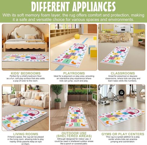 Kids Hopscotch Rug - Indoor, Game Mat with Numbers & Squares for Learning & Activity - Floor Runner, Number Games - Hop Scotch Rugs for Kid & Adult - Rainbow Alphabet mat for Small Classroom in Saudi Arabia