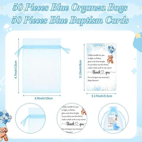 Poen 50 Sets Bear Candles Gender Canner Compe Candle 50 Bear Thank You Card You Card و Gift Boy Boy Boy Down Gifts for Guest (Blue) in Saudi Arabia
