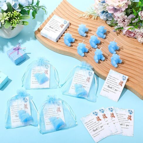 Poen 50 Sets Bear Candles Gender Canner Compe Candle 50 Bear Thank You Card You Card و Gift Boy Boy Boy Down Gifts for Guest (Blue) in Saudi Arabia