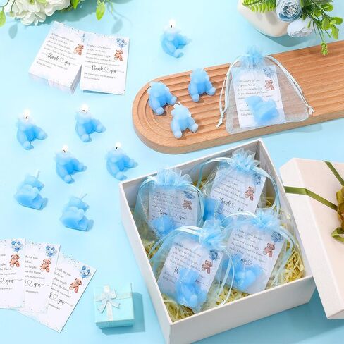 Poen 50 Sets Bear Candles Gender Canner Compe Candle 50 Bear Thank You Card You Card و Gift Boy Boy Boy Down Gifts for Guest (Blue) in Saudi Arabia