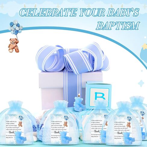 Poen 50 Sets Bear Candles Gender Canner Compe Candle 50 Bear Thank You Card You Card و Gift Boy Boy Boy Down Gifts for Guest (Blue) in Saudi Arabia