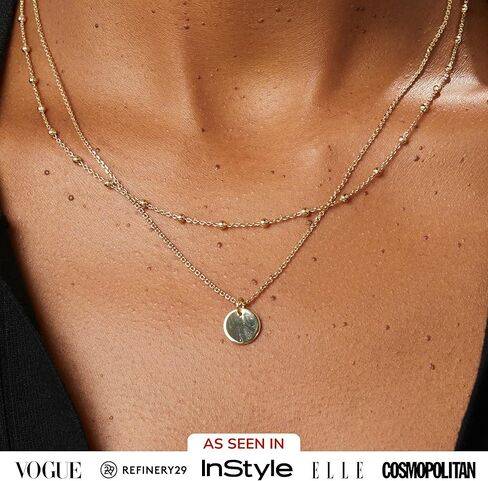 مجموعة قلادات تيت بطبقات ذهبية من آنا لويزا - عقد أنيق من اللؤلؤ المطلي بالذهب عيار 14 قيراط للنساء - لا يسبب الحساسية، مقاوم للماء، خالٍ من التشويه - مجموعة قلادات ذات طبقات من المجوهرات النسائية - أفكار هدايا للنساء in Kuwait