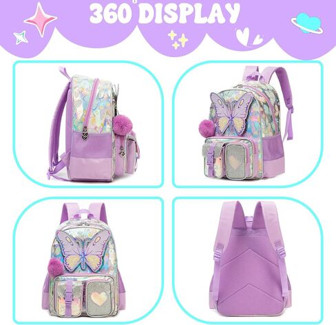 Meetbelify Backpacks for Girls School Backpacks with Lunch Box Pencil Case for Elementary Students Ages 8-10 Kids Travel Backpack 3 in 1 Backpack Set for Girls Butterfly in Saudi Arabia