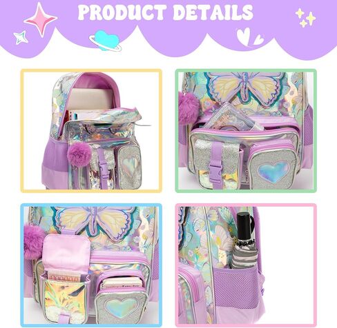Meetbelify Backpacks for Girls School Backpacks with Lunch Box Pencil Case for Elementary Students Ages 8-10 Kids Travel Backpack 3 in 1 Backpack Set for Girls Butterfly in Saudi Arabia